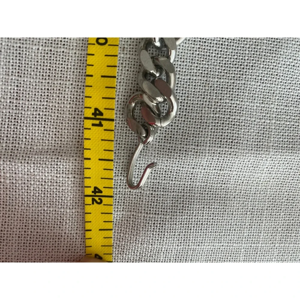 VTG Y2K Silver Tone Chunky Curb Chain Belt Double Layer Hook Closure 41